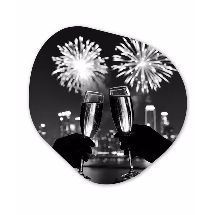 Organisch schilderij - Glas - Vuurwerk - Proosten - Skyline - Champagne — 1