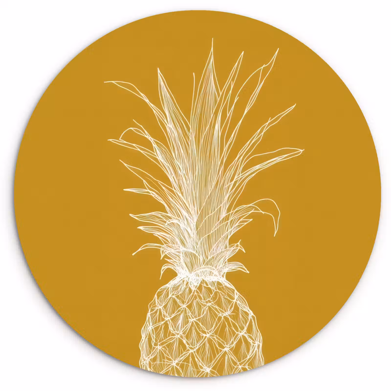 Muurcirkel glas - Lijnillustratie - Ananas - Bladkroon - Okergeel — 1