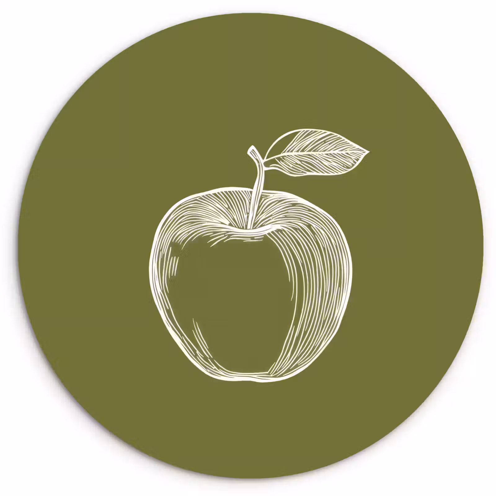 Muurcirkel glas - Lijntekening - Appel - Olijfgroen - Blaadje — 1