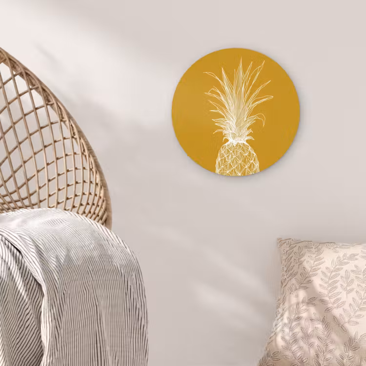 Muurcirkel glas - Lijnillustratie - Ananas - Bladkroon - Okergeel — 5