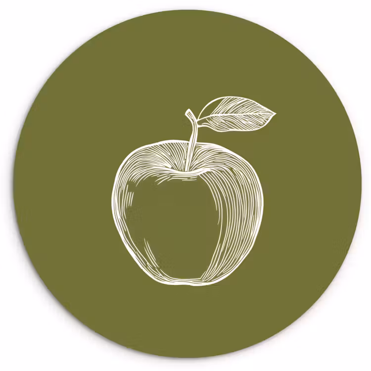 Muurcirkel glas - Lijntekening - Appel - Olijfgroen - Blaadje — 1