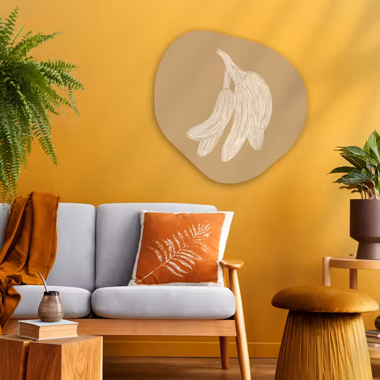 Organisch schilderij - Glas - Bananen - Beige - Lijntekening - Minimalistisch — 3