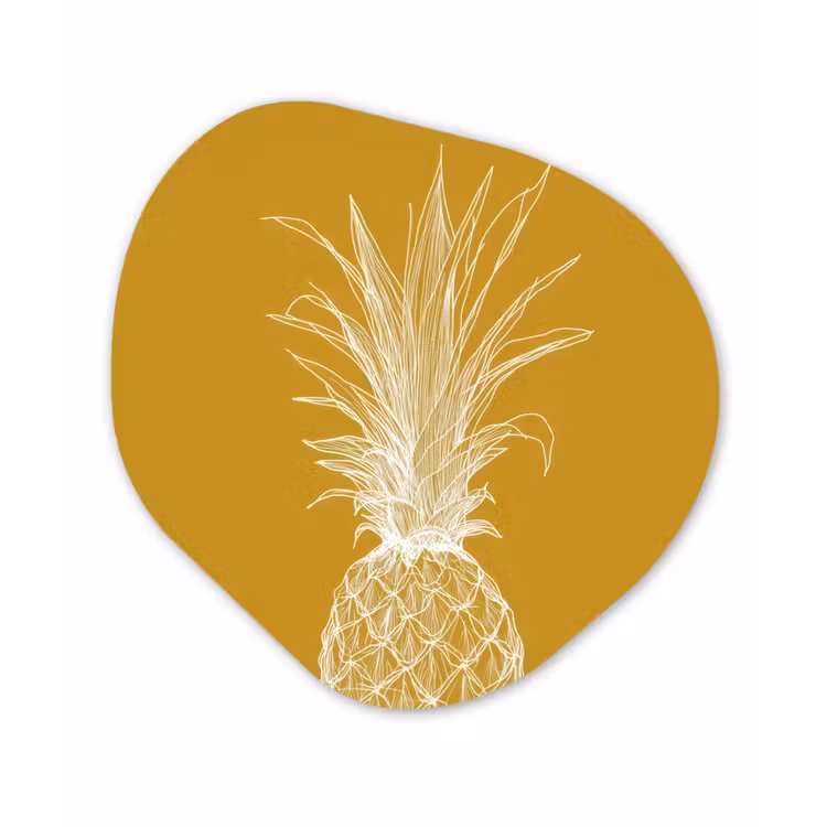 Organisch schilderij - Glas - Lijnillustratie - Ananas - Bladkroon - Okergeel — 1