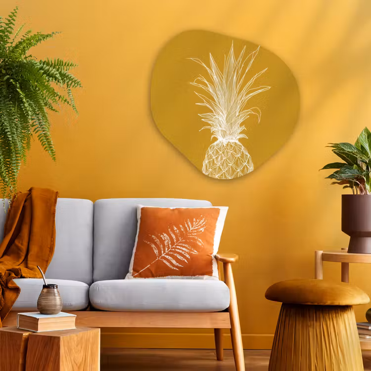 Organisch schilderij - Glas - Lijnillustratie - Ananas - Bladkroon - Okergeel — 3
