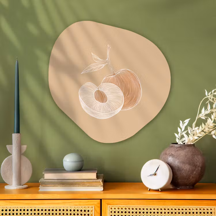Organisch schilderij - Glas - Perzik - Lijntekening - Pit - Beige — 2