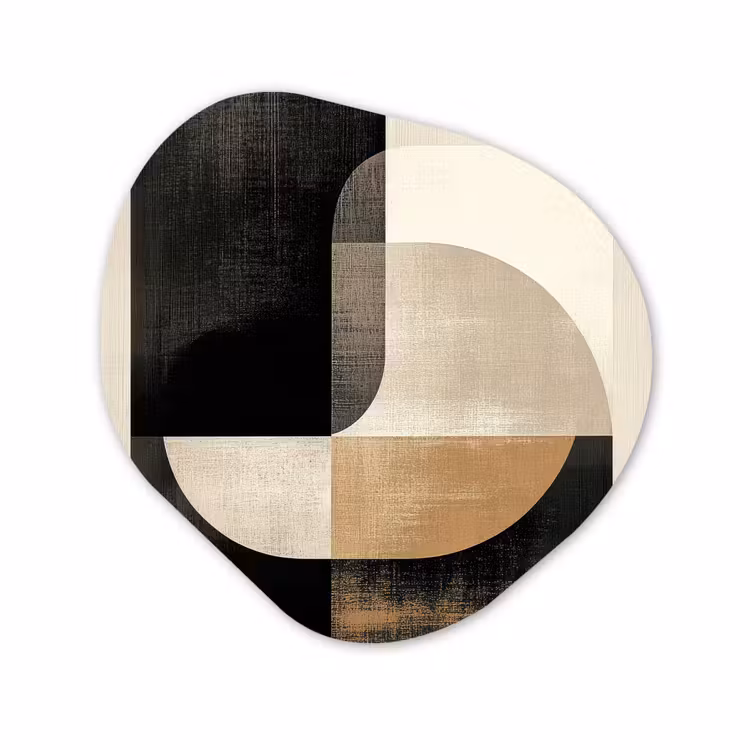 Organisch schilderij - Glas - Abstracte Geometrische Vormen Beige Zwart