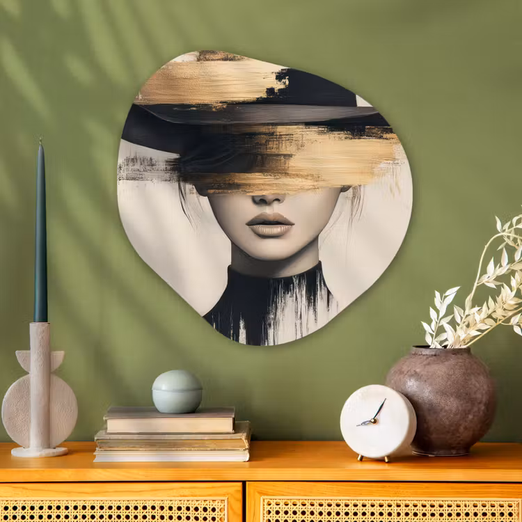 Organisch schilderij - Glas - Vrouw met Hoed Gouden Penseelstreken — 2