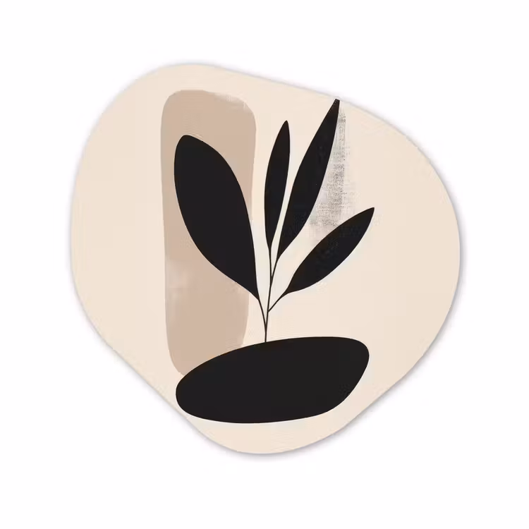 Organisch schilderij - Glas - Abstracte Plant Zwart Beige