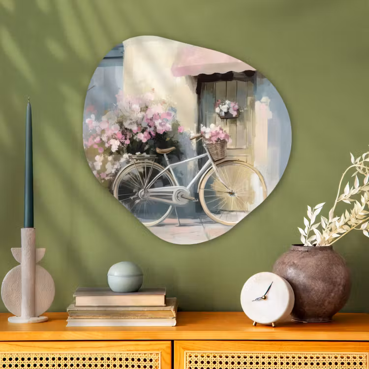 Organisch schilderij - Glas - Fiets - Pastelkleuren - Bloemen — 2