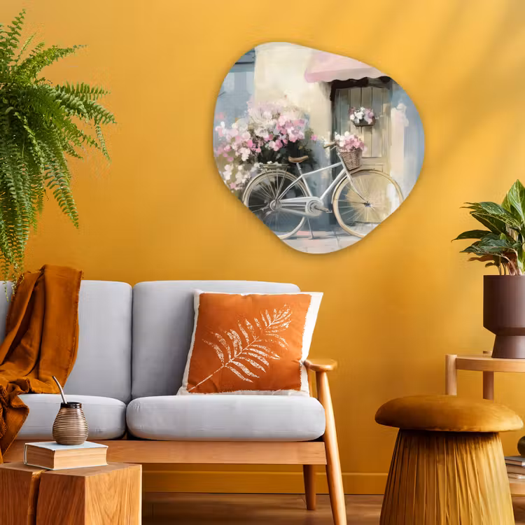 Organisch schilderij - Glas - Fiets - Pastelkleuren - Bloemen — 3