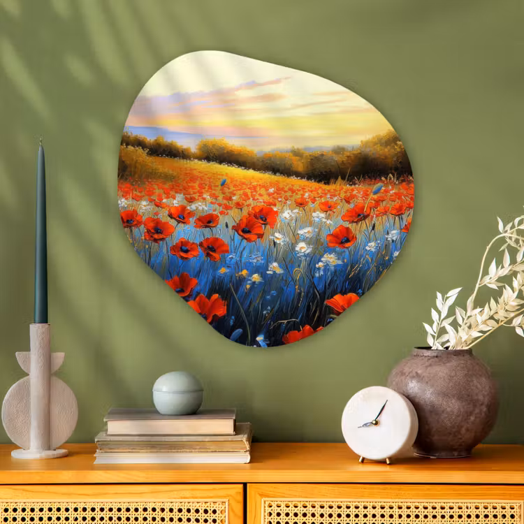 Organisch schilderij - Glas - Klaproos - Bloemenveld - Kleurrijk — 2