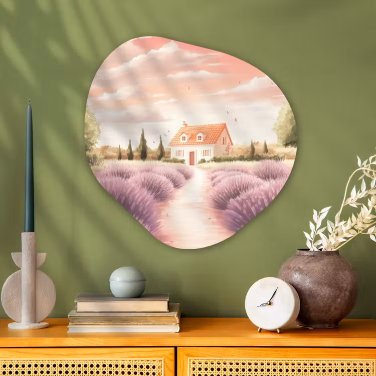 Organisch schilderij - Glas - Lavendelveld - Huis - Paars — 2