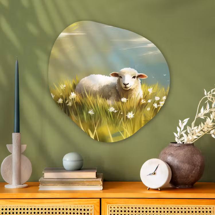 Organisch schilderij - Glas - Schaap - Weide - Groen — 2