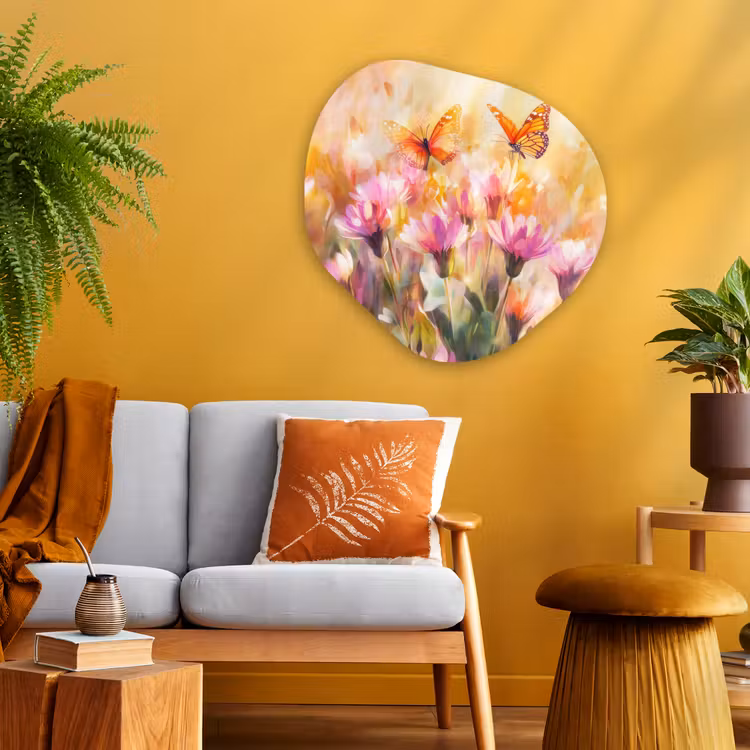 Organisch schilderij - Glas - Vlinders - Oranje - Bloemen — 3