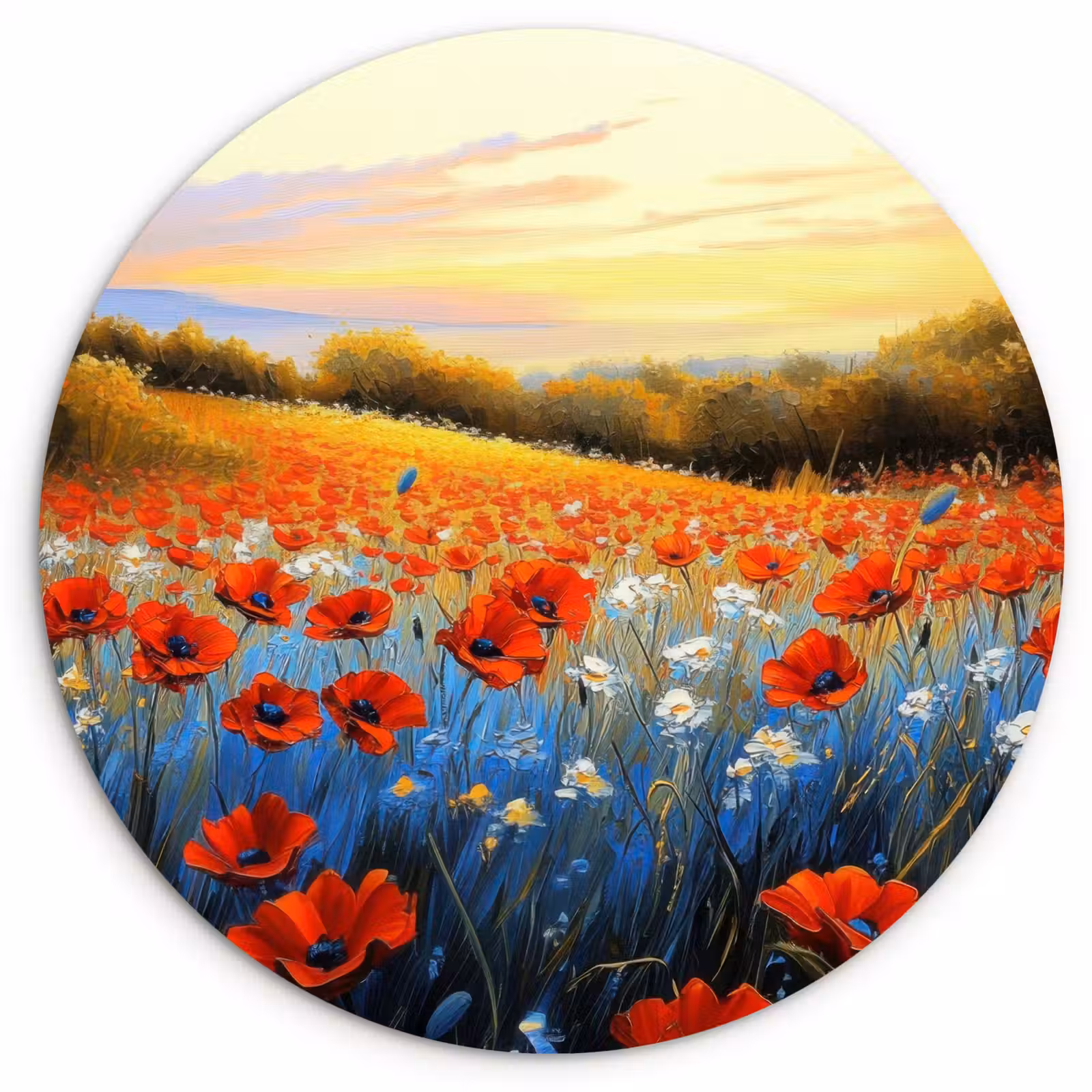 Muurcirkel glas - Klaproos - Bloemenveld - Kleurrijk — 1