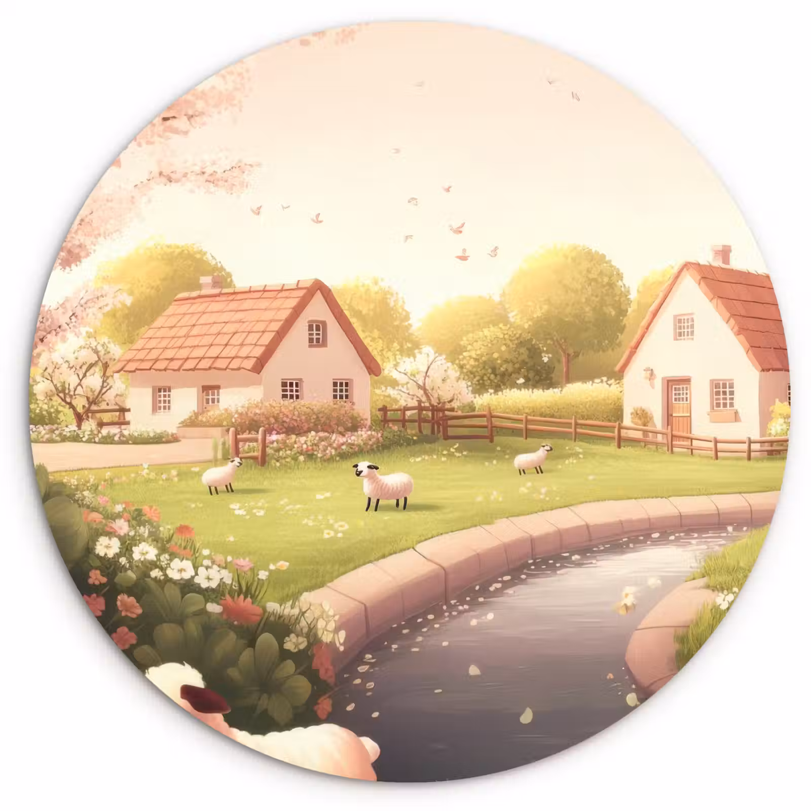 Muurcirkel glas - Schapen - Huisje - Platteland — 1