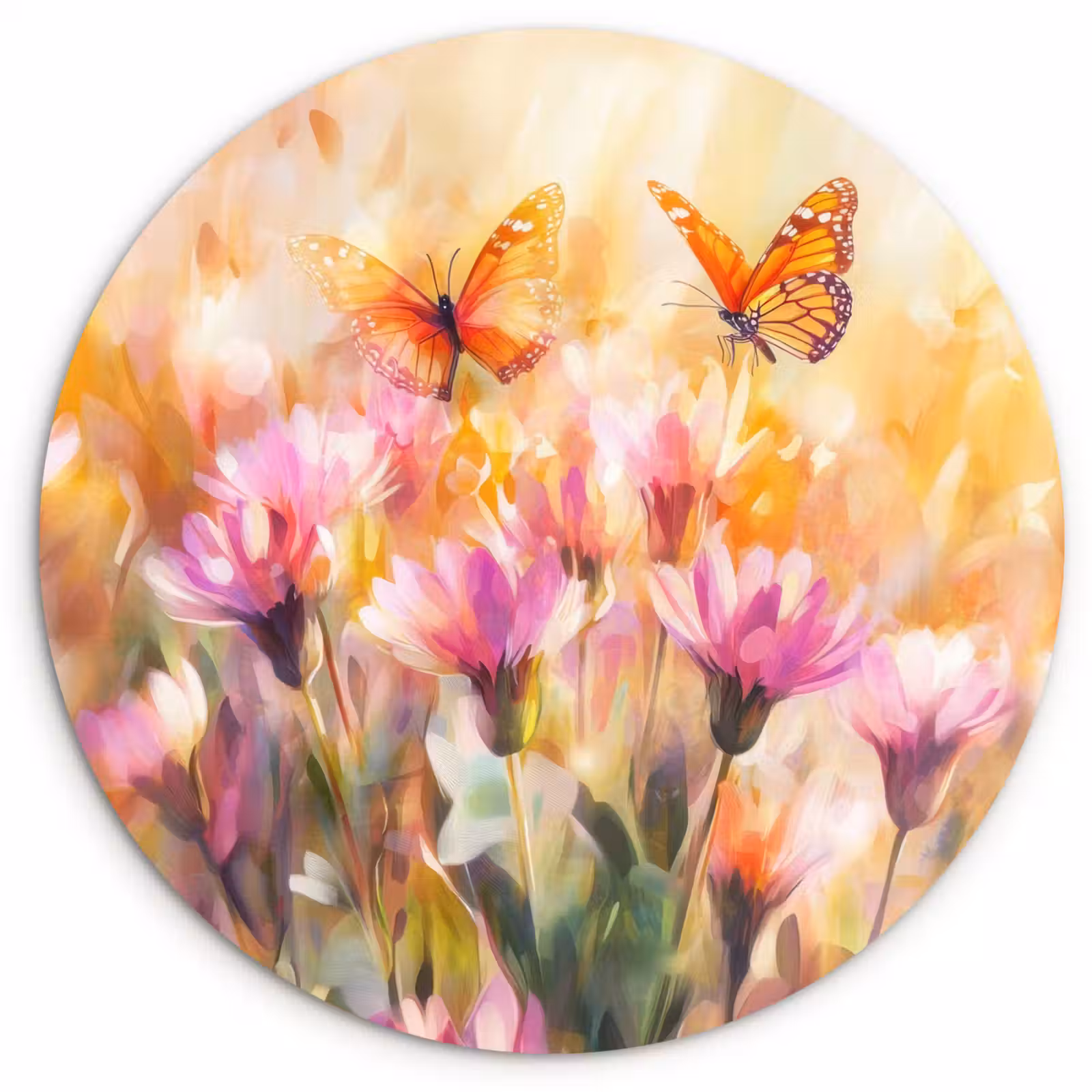 Muurcirkel glas - Vlinders - Oranje - Bloemen — 1
