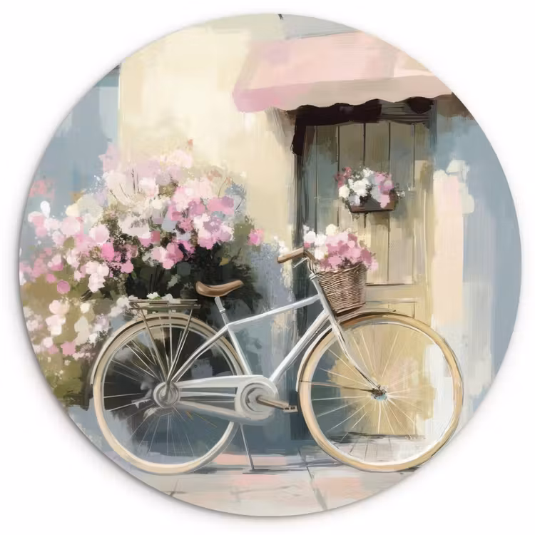 Muurcirkel glas - Fiets - Pastelkleuren - Bloemen — 1