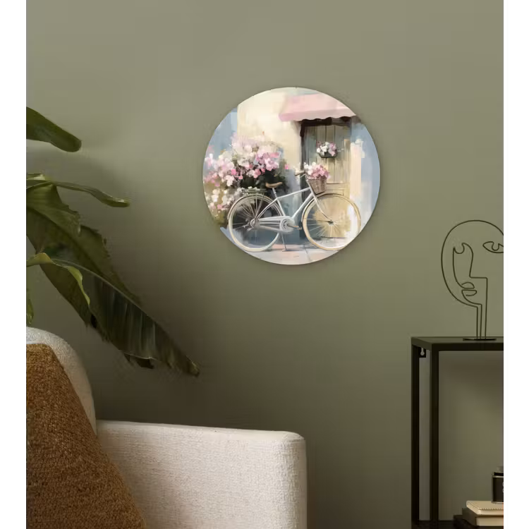Muurcirkel glas - Fiets - Pastelkleuren - Bloemen — 3