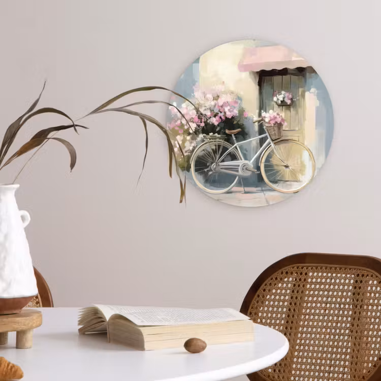 Muurcirkel glas - Fiets - Pastelkleuren - Bloemen — 4