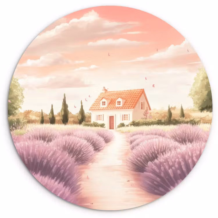 Muurcirkel glas - Lavendelveld - Huis - Paars — 1