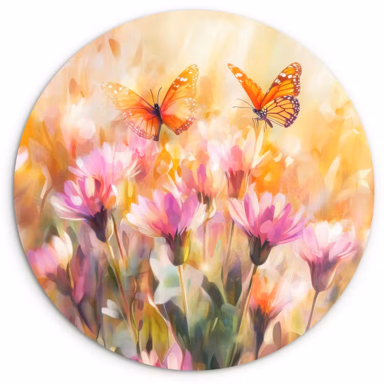 Muurcirkel glas - Vlinders - Oranje - Bloemen — 1