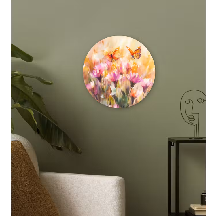 Muurcirkel glas - Vlinders - Oranje - Bloemen — 3