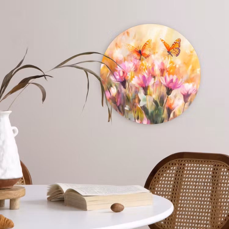 Muurcirkel glas - Vlinders - Oranje - Bloemen — 4