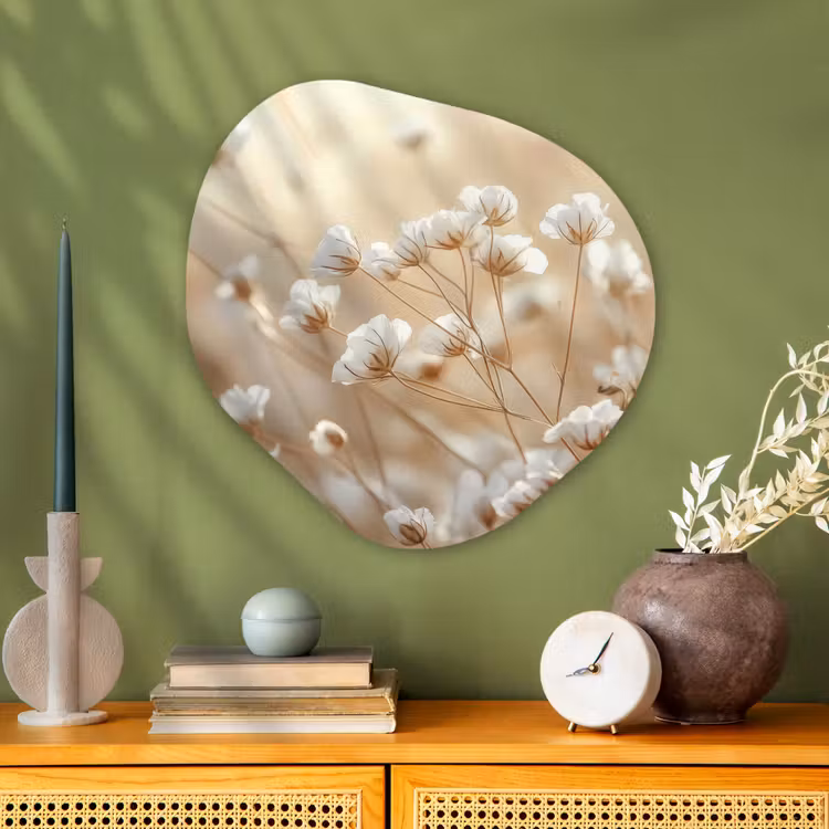 Organisch schilderij - Glas - Witte Bloemen Beige — 2