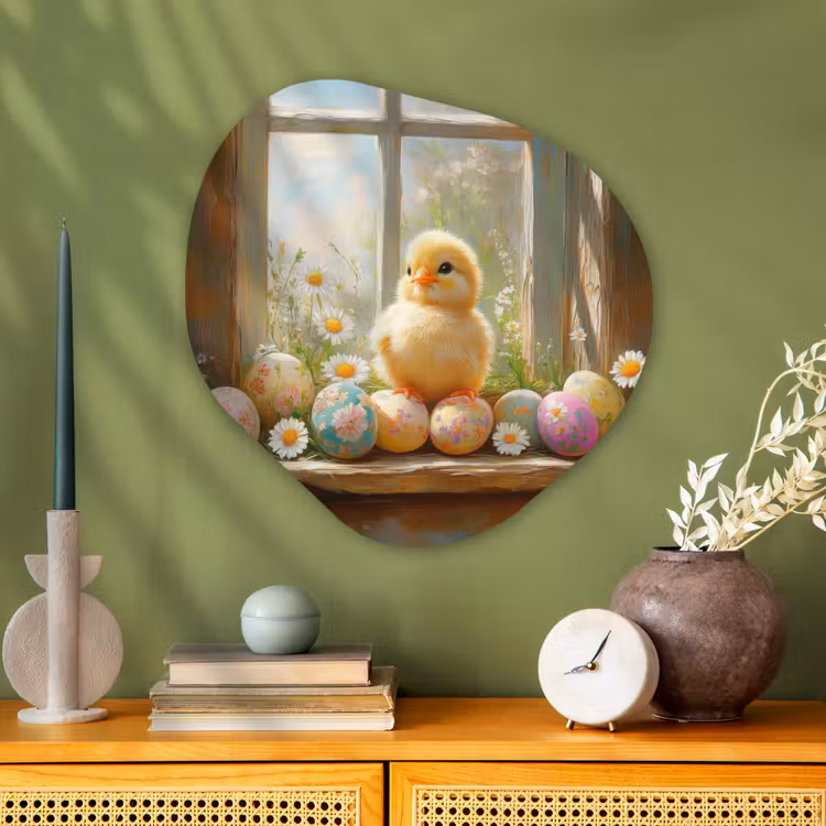 Organisch schilderij - Glas - Kuiken - Raam - Paaseieren — 2