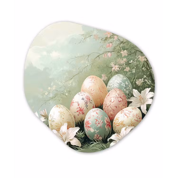 Organisch schilderij - Glas - Paaseieren - Pasteltinten - Bloemen — 1