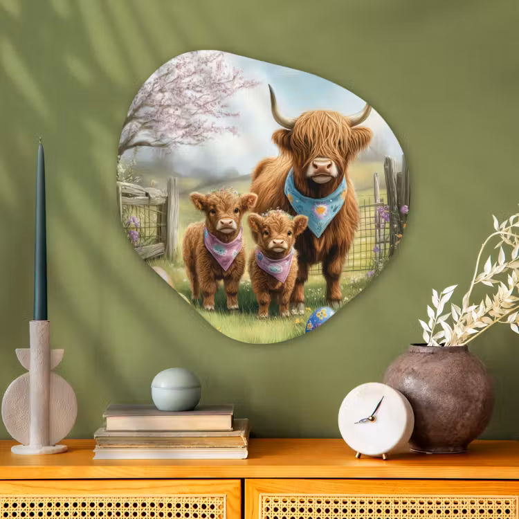 Organisch schilderij - Glas - Schotsehooglanders - Paaseieren - Lente — 2