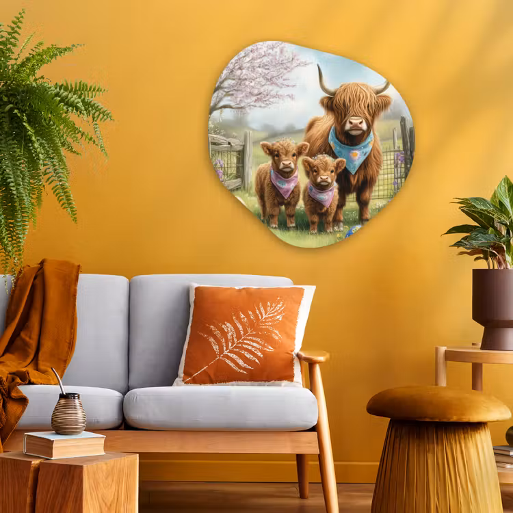 Organisch schilderij - Glas - Schotsehooglanders - Paaseieren - Lente — 3