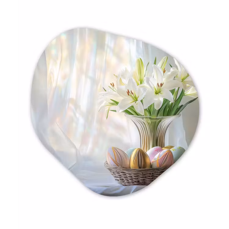 Organisch schilderij - Glas - Vaas - Eieren - Bloemen — 1