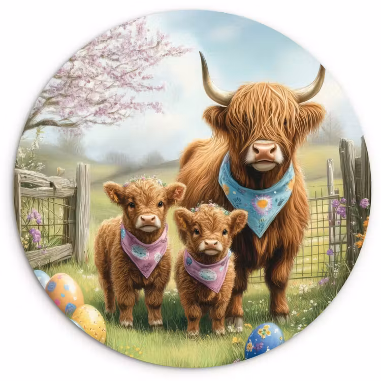 Muurcirkel glas - Schotsehooglanders - Paaseieren - Lente — 1