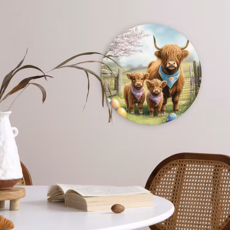 Muurcirkel glas - Schotsehooglanders - Paaseieren - Lente — 4