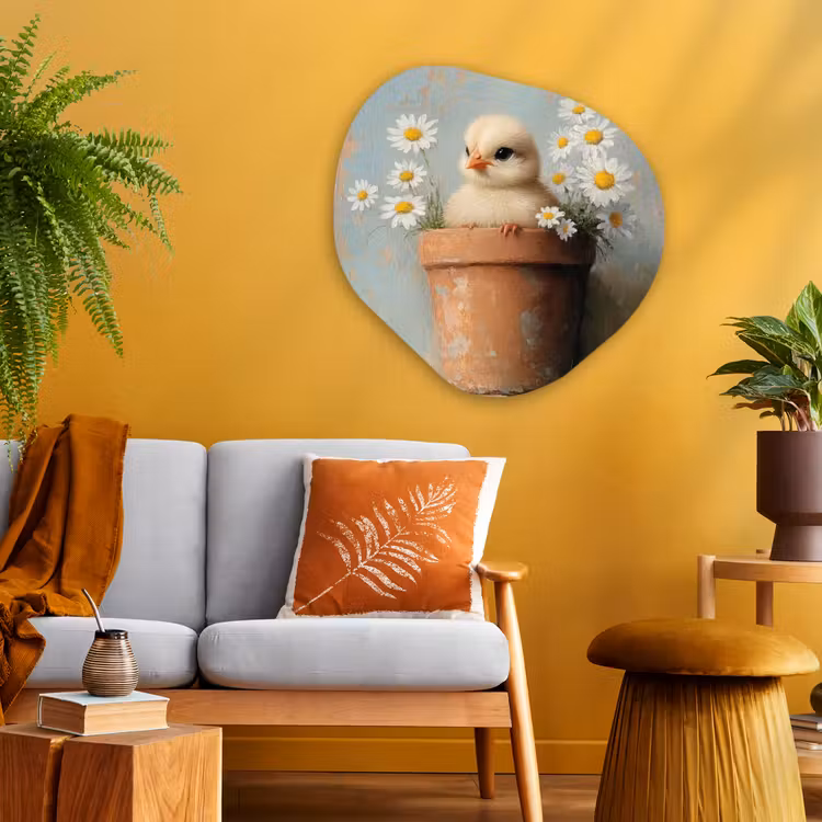 Organisch schilderij - Glas - Bloempot - Kuiken - Bloemetjes — 3