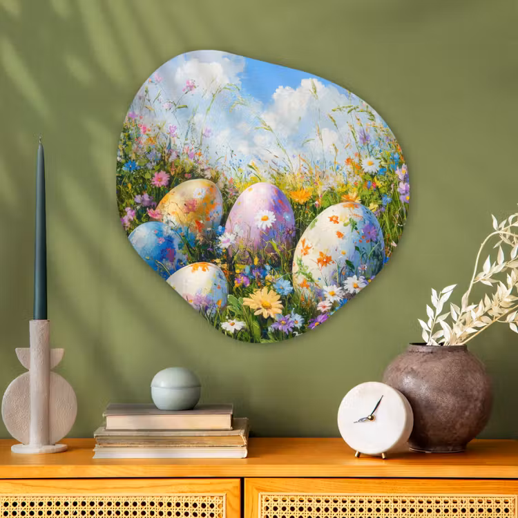 Organisch schilderij - Glas - Grasveld - Eieren - Bloemen — 2