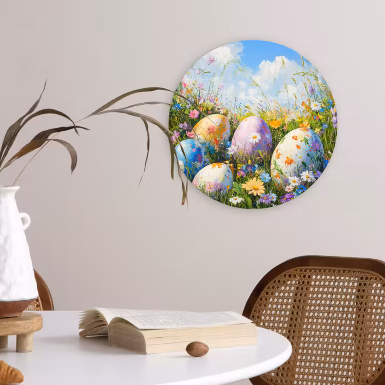 Muurcirkel glas - Grasveld - Eieren - Bloemen — 4