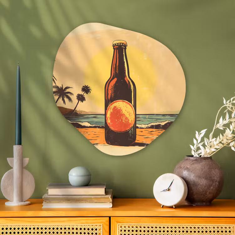 Organisch schilderij - Glas - Bierfles - Zonsondergang - Palmbomen - Zee — 2