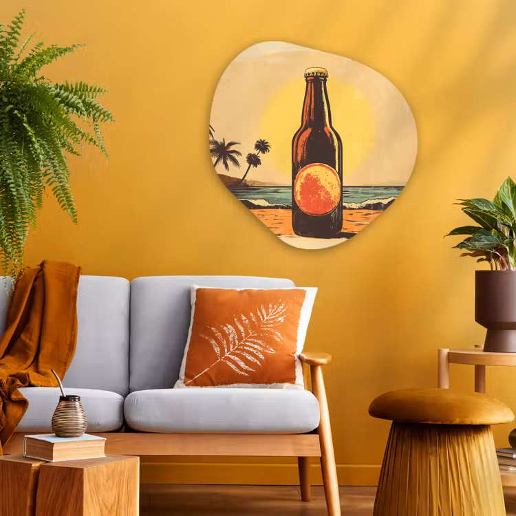 Organisch schilderij - Glas - Bierfles - Zonsondergang - Palmbomen - Zee — 3