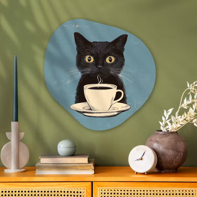 Organisch schilderij - Glas - Kat - Zwart - Koffie - Minimalistisch — 2