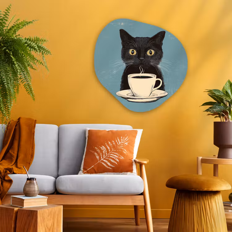 Organisch schilderij - Glas - Kat - Zwart - Koffie - Minimalistisch — 3