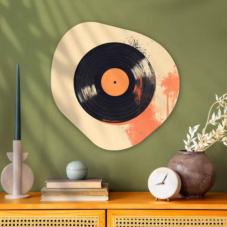 Organisch schilderij - Glas - Vinylplaat - Zwart - Verfspatten - Retro — 2
