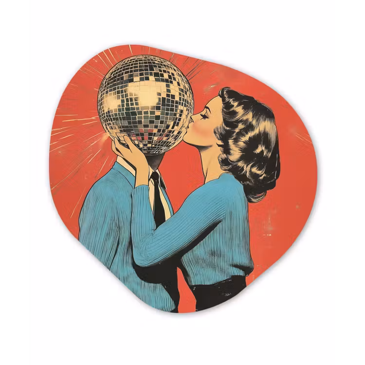 Organisch schilderij - Glas - Vrouw - Retro - Discobal - Kus — 1