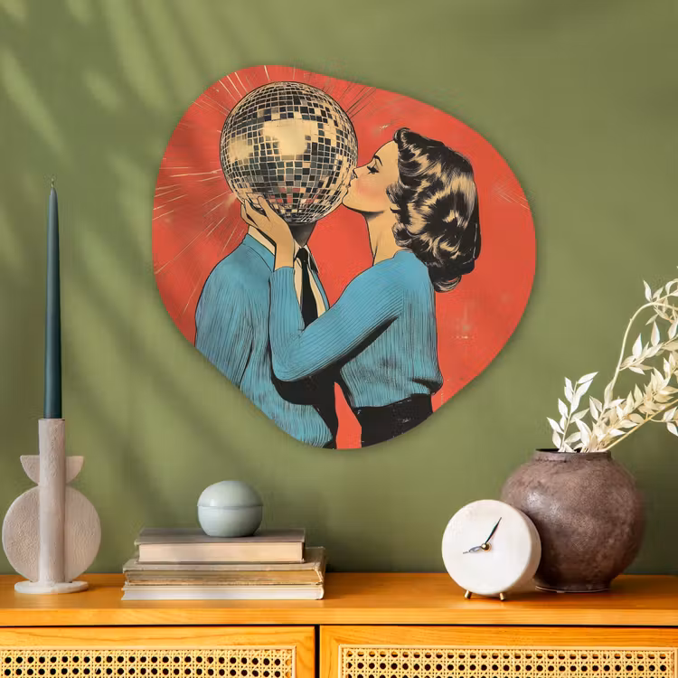 Organisch schilderij - Glas - Vrouw - Retro - Discobal - Kus — 2