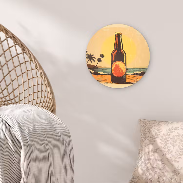Muurcirkel glas - Bierfles - Zonsondergang - Palmbomen - Zee — 5