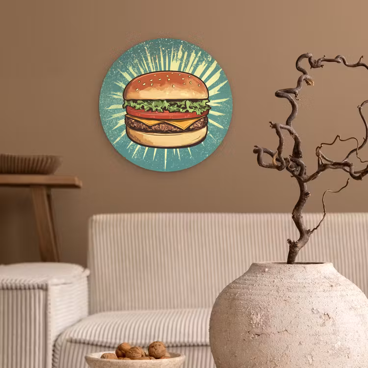 Muurcirkel glas - Hamburger - Illustratie - Sla - Kaas — 2