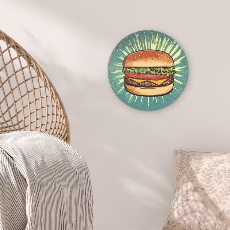 Muurcirkel glas - Hamburger - Illustratie - Sla - Kaas — 5