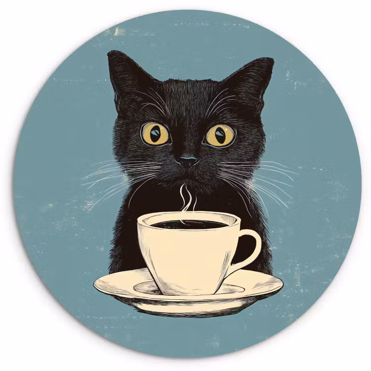 Muurcirkel glas - Kat - Zwart - Koffie - Minimalistisch — 1